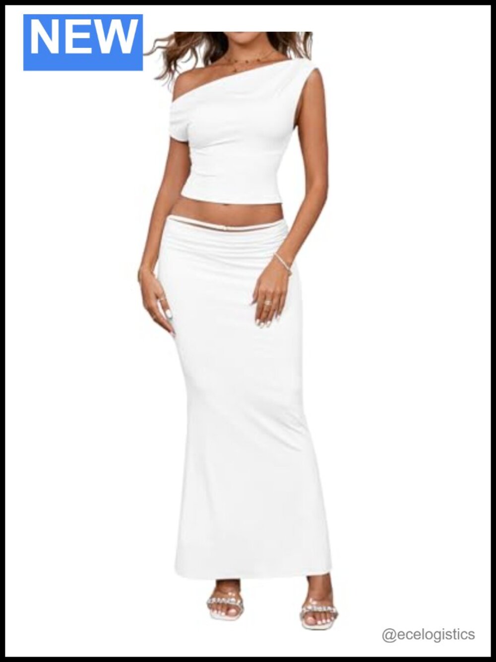 Women's Two Piece Outfits One Shoulder Crop Top Maxi Skirt Set Vacation